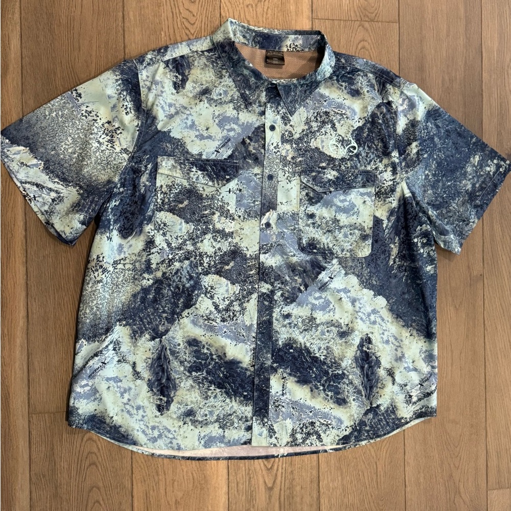 RealTree Fishing Pro Series Shirt 2XL Camo Pockets Vented UPF 50 Blue camo